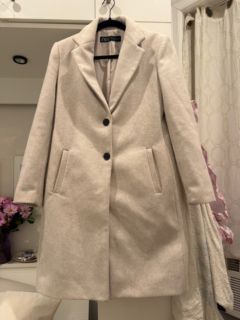 Zara Light Cream Single-Breasted Pea Coat